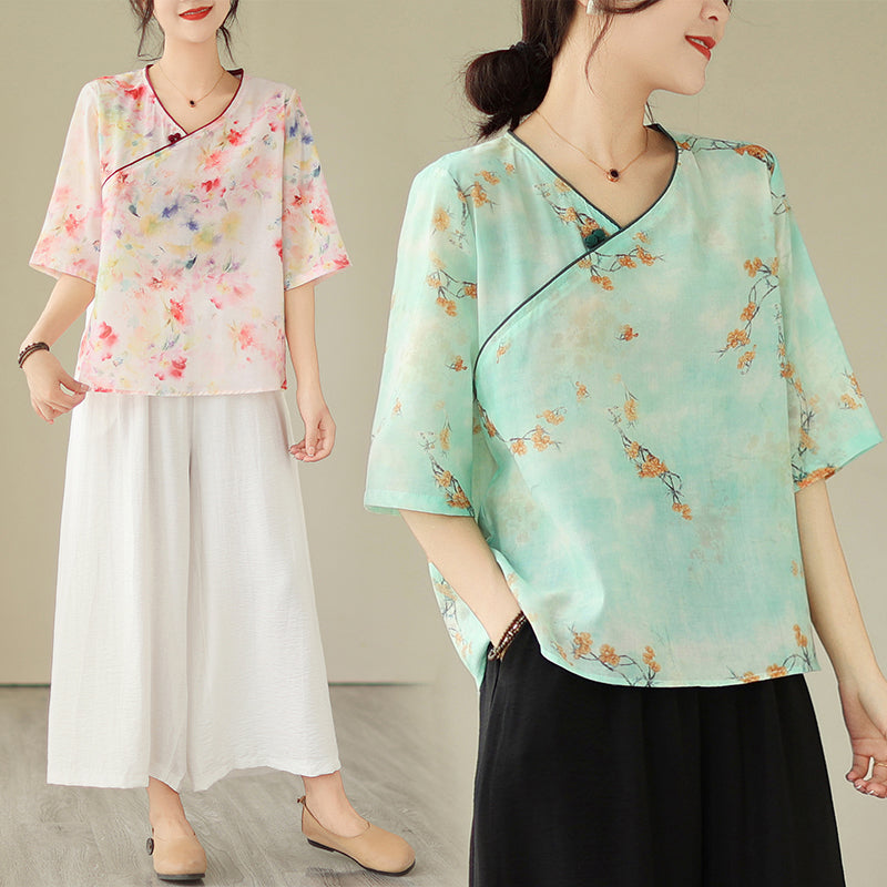 Plus Size Light Pastel Watercolour Cheongsam Top