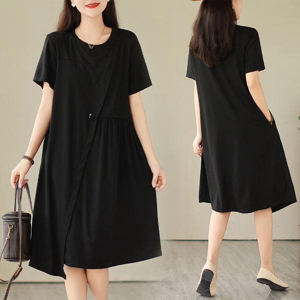 Plus Size Black Asymmetric Short Sleeve Dress