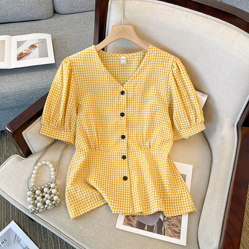 Plus Size Checks Peplum Top