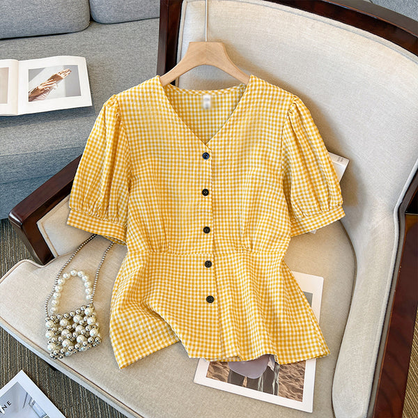Plus Size Checks Peplum Top