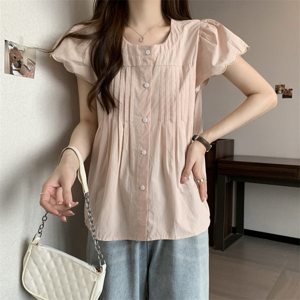 Plus Size Flutter Cap Sleeve Blouse