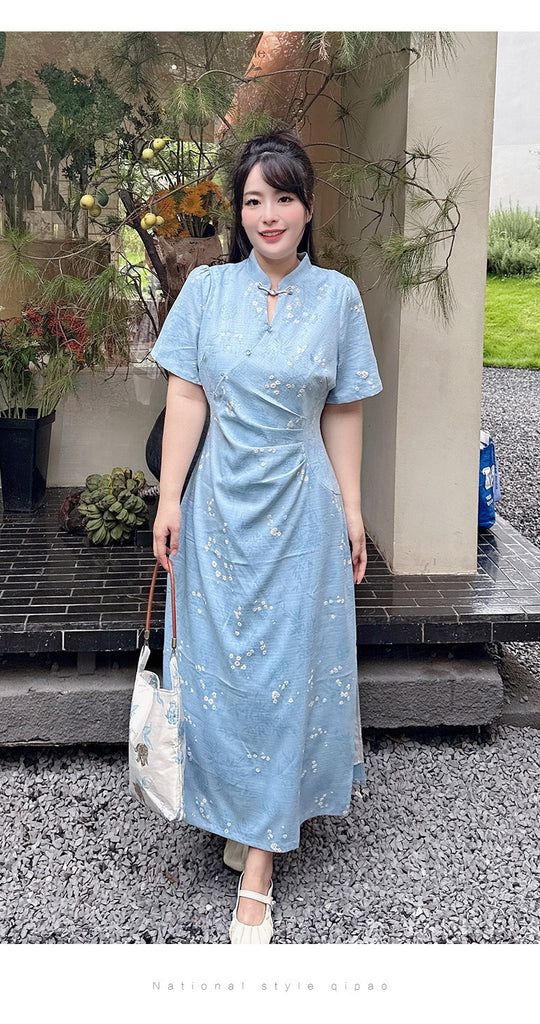 Plus Size Modern Little Flowers Short Sleeve Cheongsam