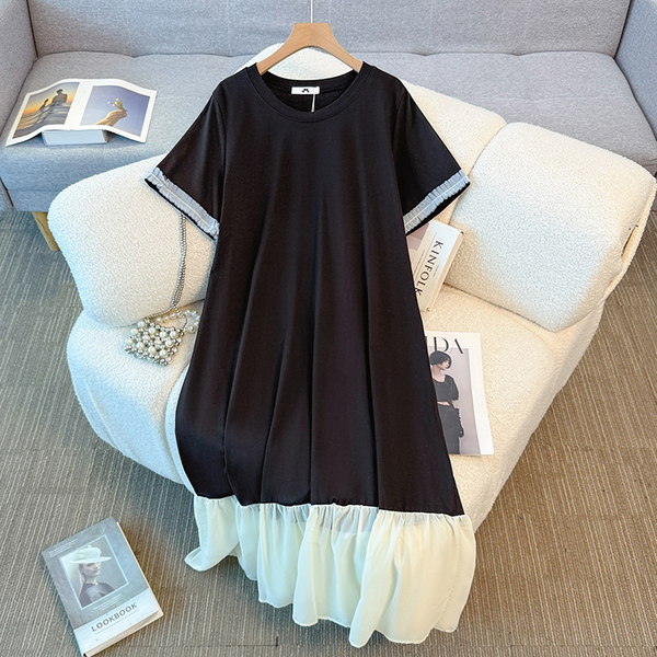 Plus Size Colourblock Drop Waist Dress (EXTRA BIG SIZE)