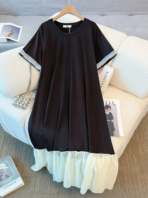 Plus Size Colourblock Drop Waist Dress (EXTRA BIG SIZE) – Pluspreorder