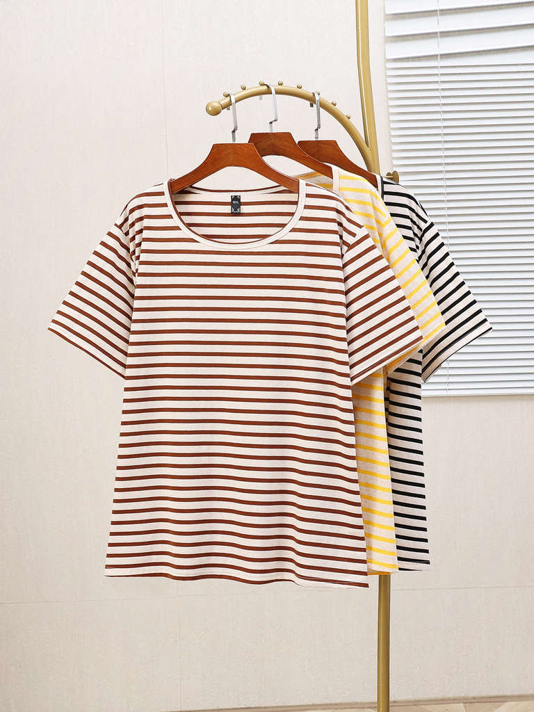 Plus Size Cotton Stripe Short Sleeve Tee (Extra Big Size)