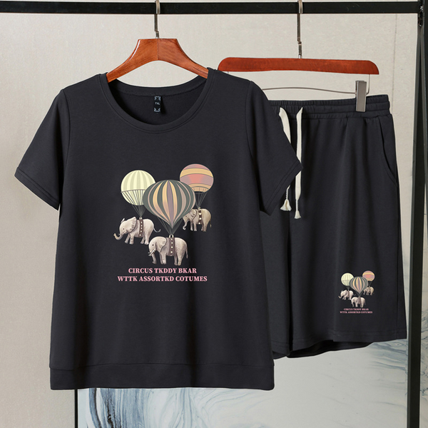Plus Size Cotton T Shirts And Shorts With Pockets Lounge Casual Set (Extra Big Size)