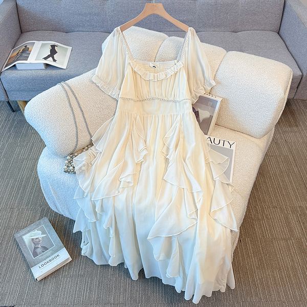 Plus Size Cream Cottage Core Formal Dress (EXTRA BIG SIZE)
