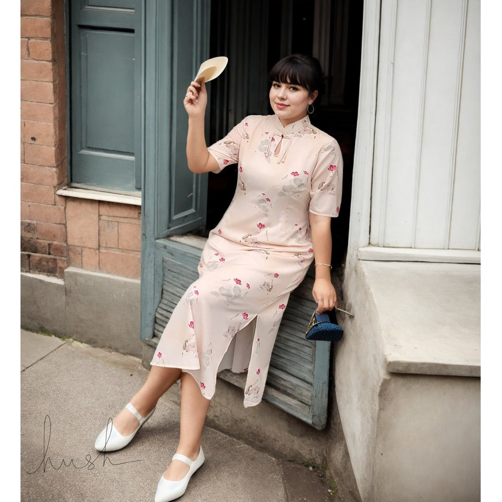 Plus Size Floral Cream Cheongsam Qipao