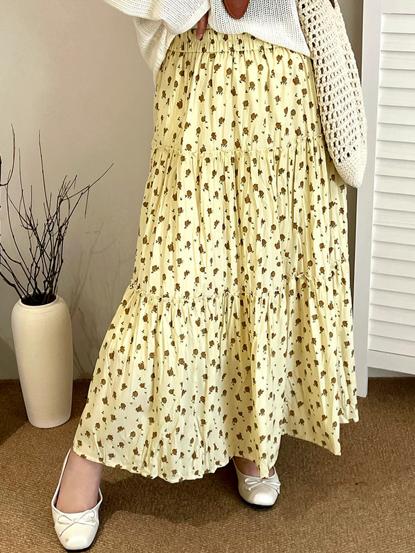 Plus Size Cream Floral Midi Skirt