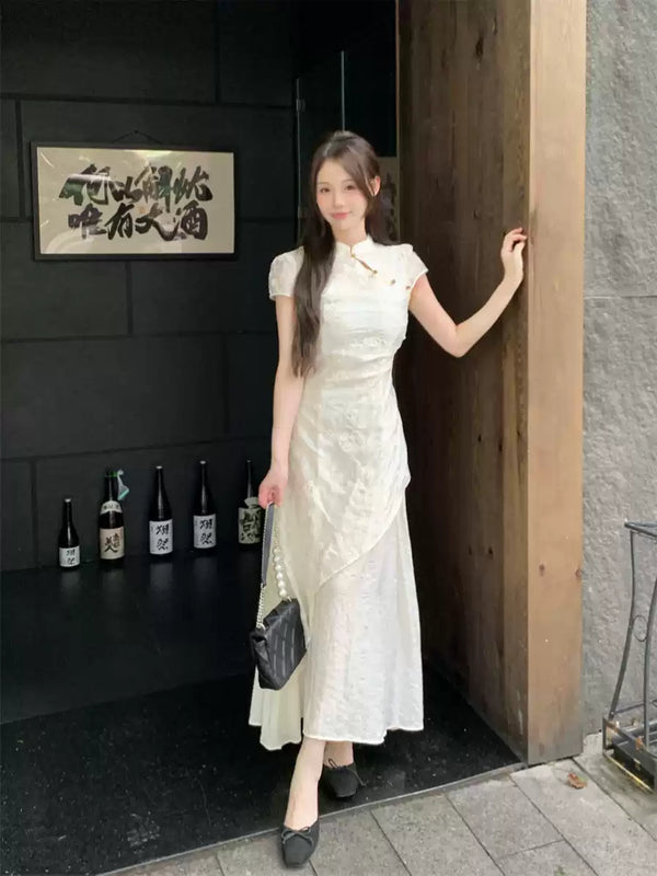Plus Size Cream Short Sleeve Qipao