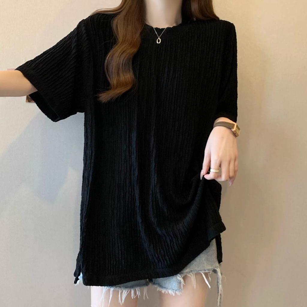 Plus Size Crinkle Tunic Loose Blouse