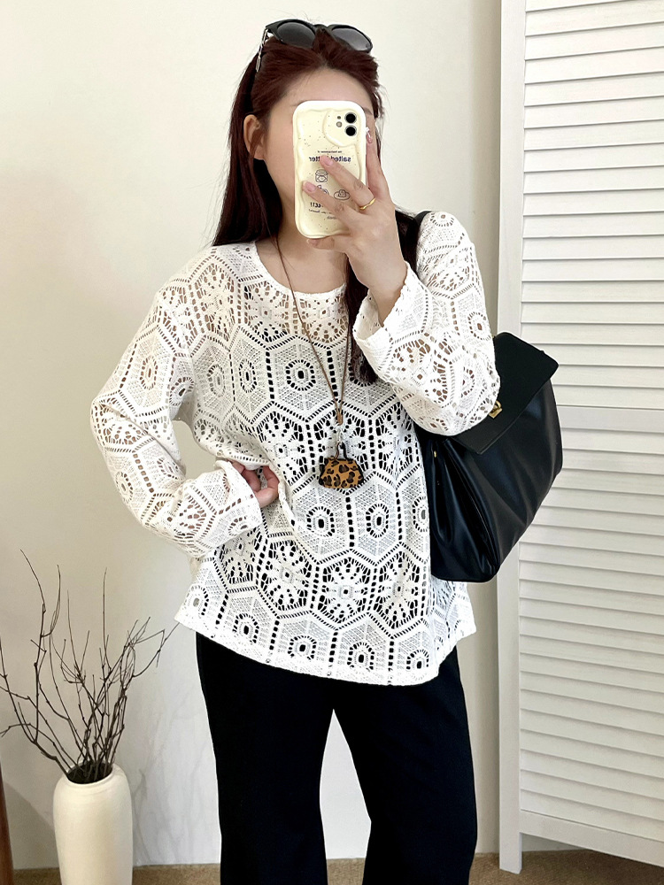 Plus Size Crochet Lace Long Sleeve Cover