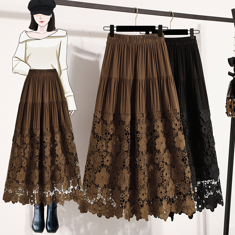 Plus Size Crochet Lace Midi Skirt