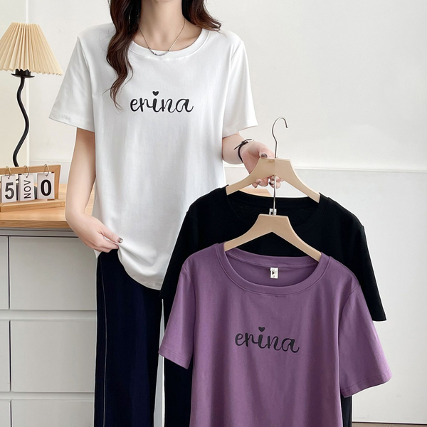 Plus Size Cursive Words Round Neck T Shirt