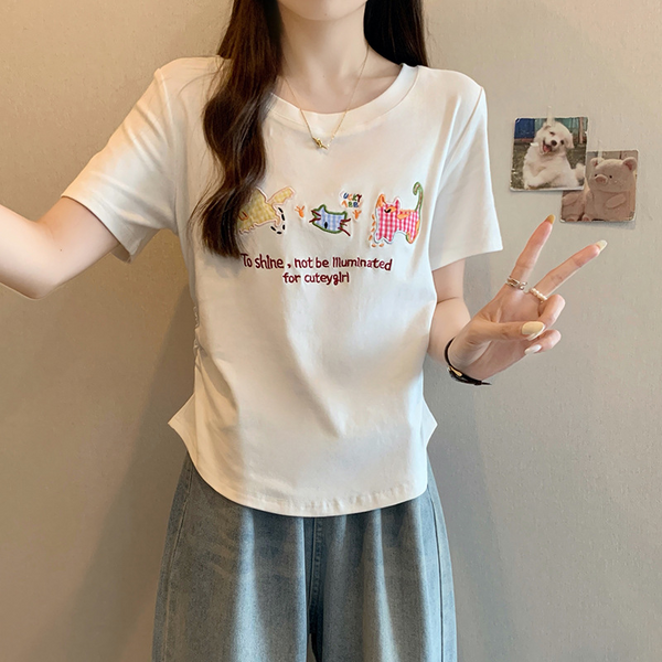 Plus Size Cute Cat Embroidery T Shirt