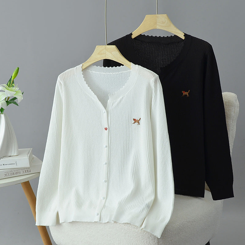 Plus size cute cat notch neck sweater