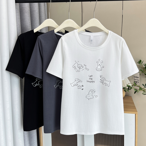 Plus Size Cute Dog Sketch T-Shirt