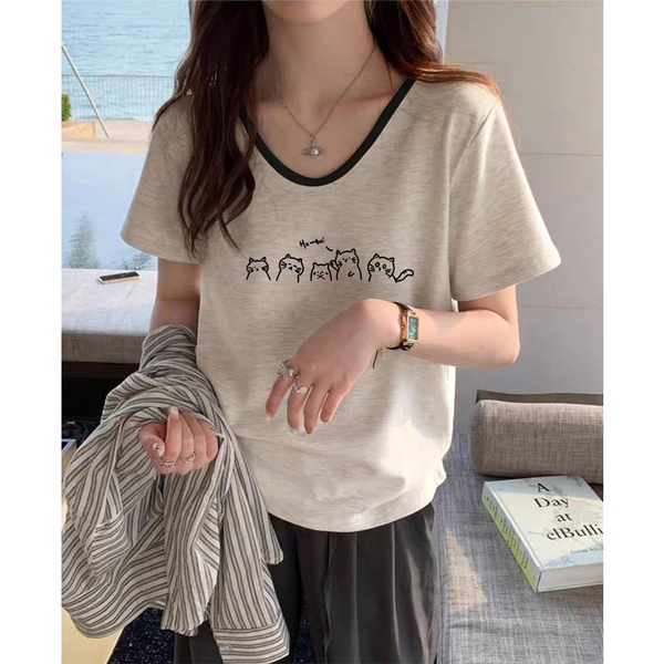 Plus Size Cute Graphic Cotton T Shirt (EXTRA BIG SIZE)