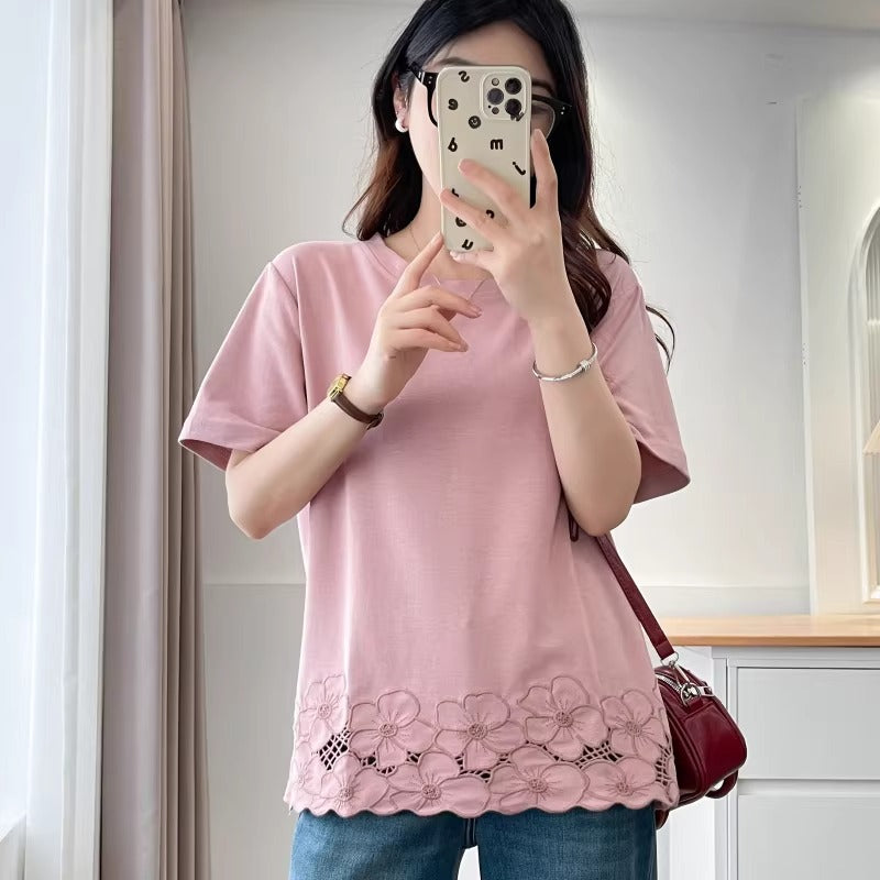 Plus Size Cutout Lace Hem T-Shirt
