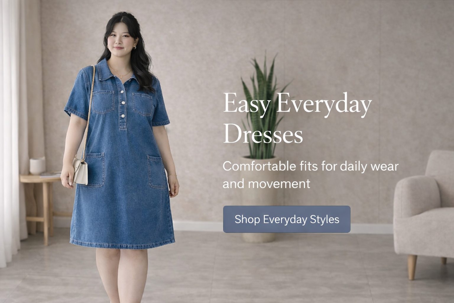 plus size denim casual midi dress short sleeve front view