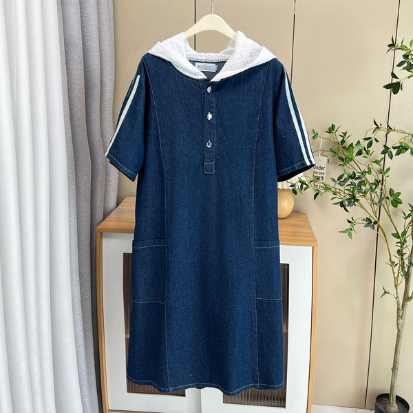 Plus Size Denim Lace Hoody Dress