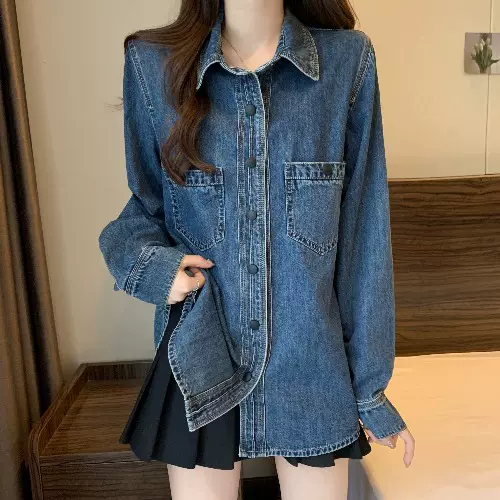 Plus Size Denim Long Sleeve Shirt / Jacket