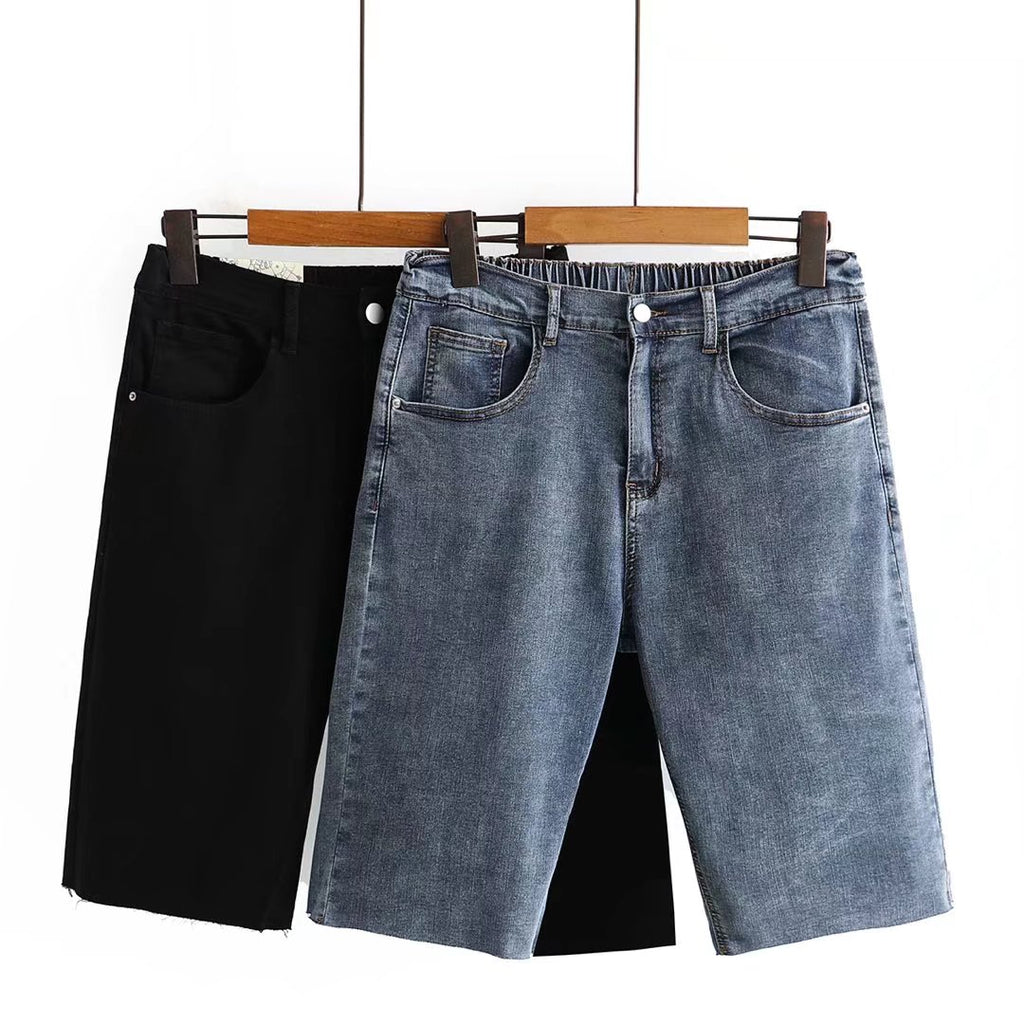 Plus Size Denim Mid Length Shorts