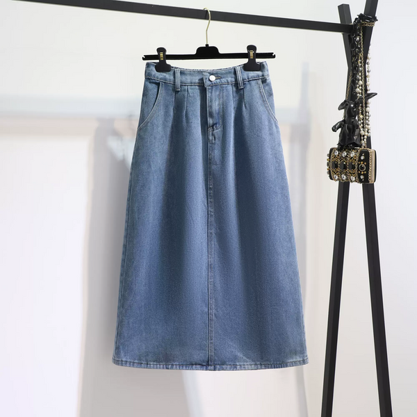 Plus Size Denim Midi Skirt