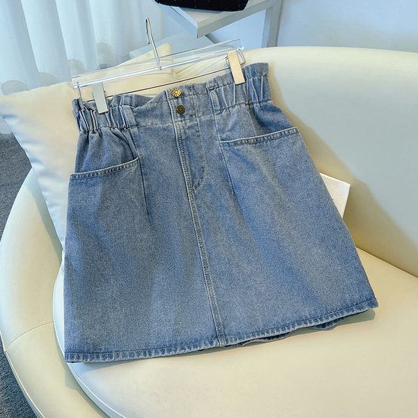 Plus Size Denim Paperbag Mini Skirt (EXTRA BIG SIZE)