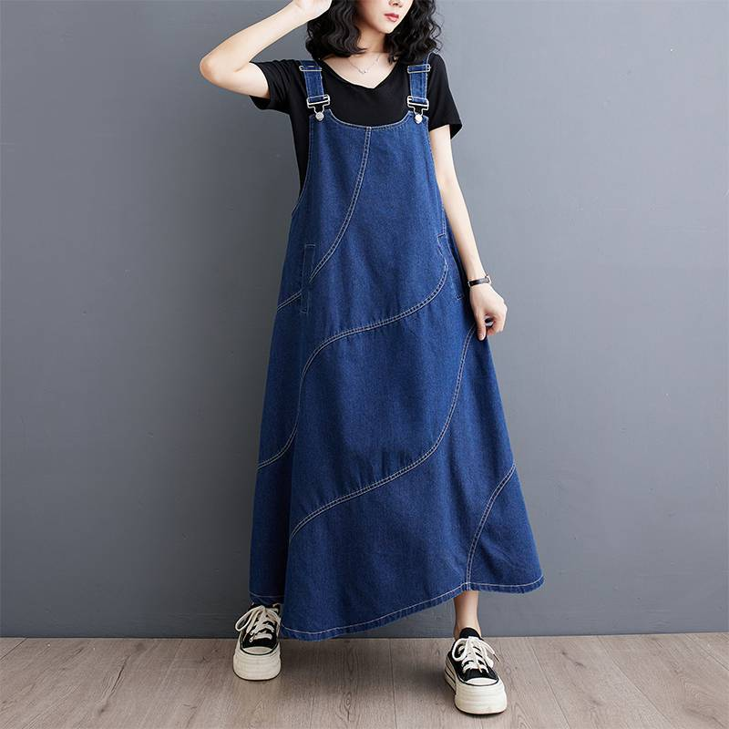 Plus Size Denim Suspender Maxi Dress