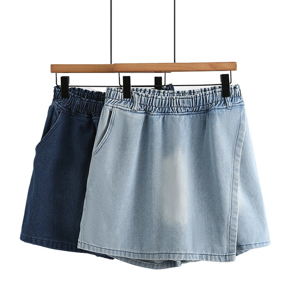 Plus Size Wrap Denim Skorts