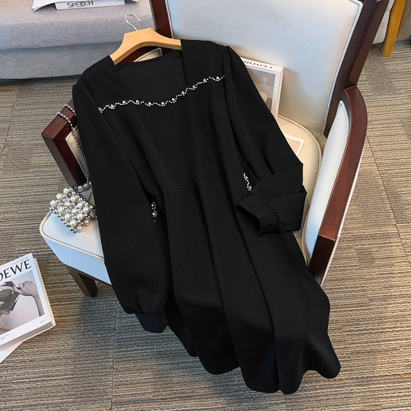 Plus Size Diamante Long Sleeve Fit And Flare Dress(EXTRA BIG SIZE)