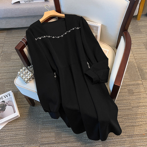 Plus Size Diamante Long Sleeve Fit And Flare Dress(EXTRA BIG SIZE)