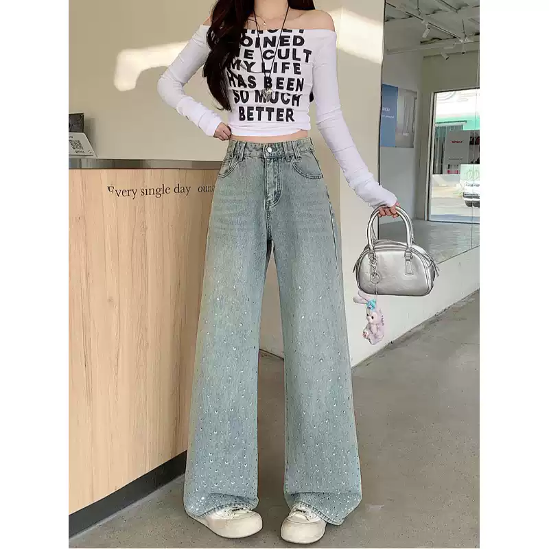 Plus Size Diamante Wide Leg Jeans