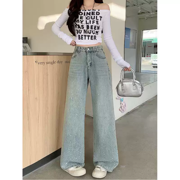 Plus Size Diamante Wide Leg Jeans