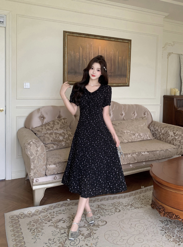 Plus Size Ditsy Floral A Line Short Sleeve Dress