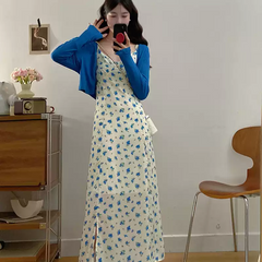 chinese dress ladies Women's Spring Fall 2 Piece Outfits Slip Bodycon Maxi Dress and Long Sleeve Cropped  Cardigan Knit Matching Sets, Apricot S at Amazon Women's Clothing store