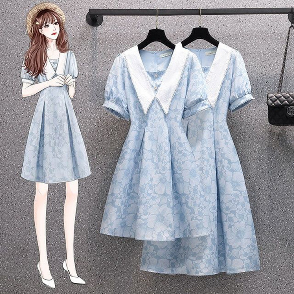 Plus Size Doll Collar Pastel Blue Dress