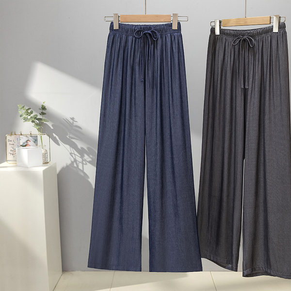 Plus Size Drawstring Lightweight Denim Wide Leg Pants
