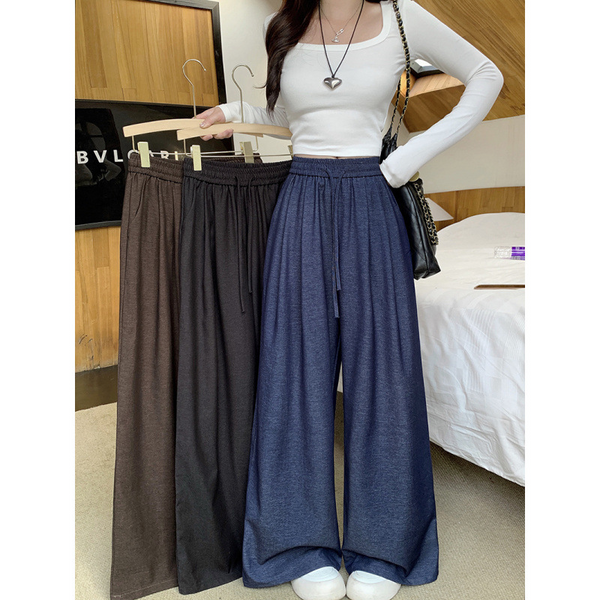 Plus Size Drawstring Wide Leg Long Pants