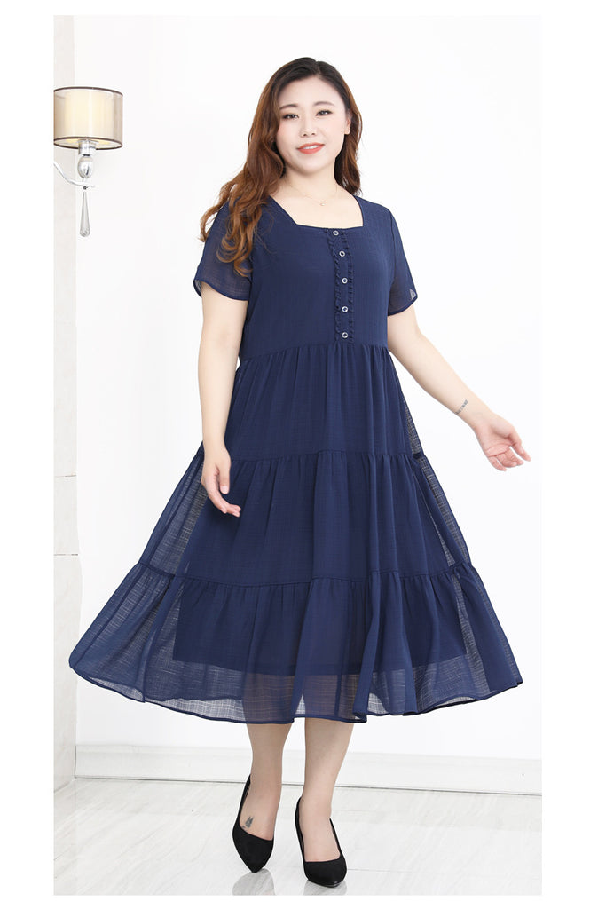 Plus Size Tier Square Neck Midi Dress (EXTRA BIG SIZE) – Pluspreorder