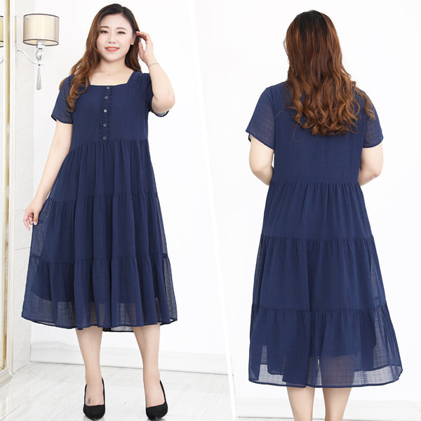 Plus Size Tier Square Neck Midi Dress (EXTRA BIG SIZE)