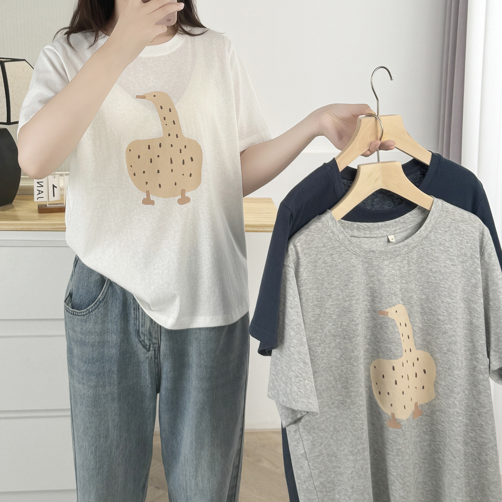 Plus Size Duck Round Neck Cotton T Shirt