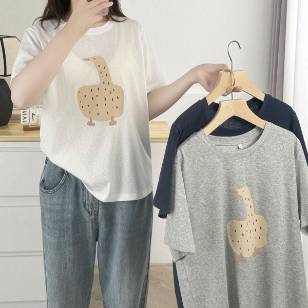 Plus Size Duck Round Neck Cotton T Shirt