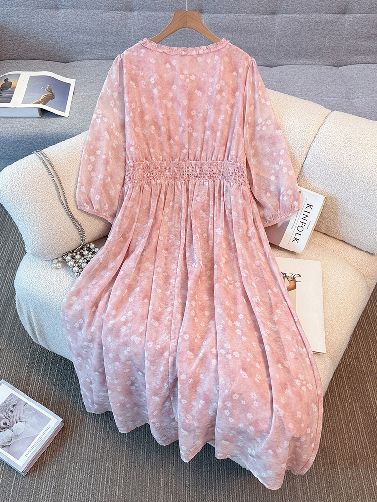 Plus Size Dusty Pink Floral Chiffon 3/4 Sleeve Dress (Extra Big Size) Pluspreorder Plus Size Dusty Pink Floral Chiffon 3/4 Sleeve Dress (Extra Big Size) Pluspreorder