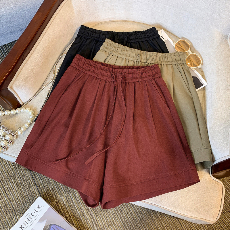 Plus Size Earthy Tones Waistband Shorts With Pockets