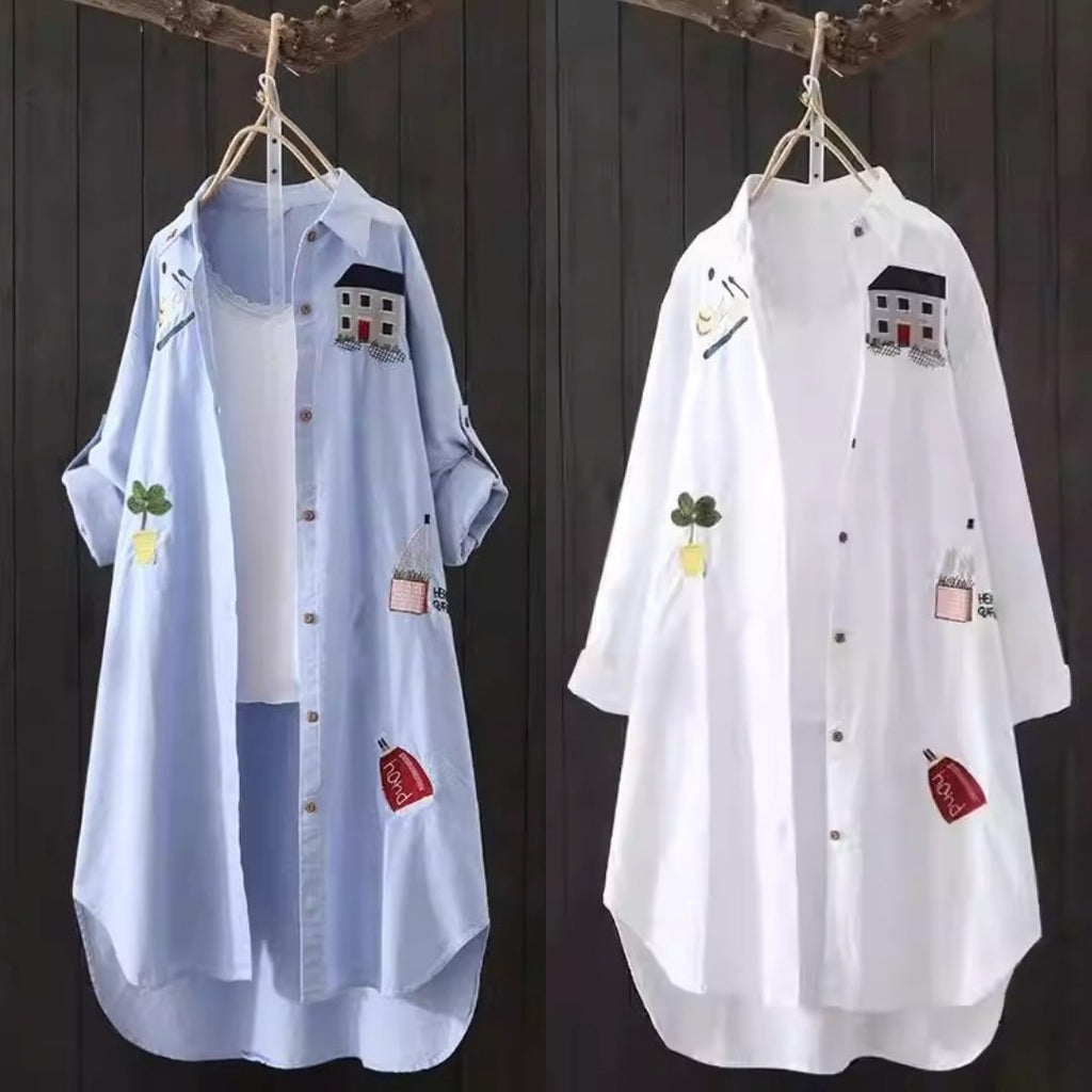 Plus Size Embroidered Long Sleeve Tunic Shirt (Muslimah Friendly)