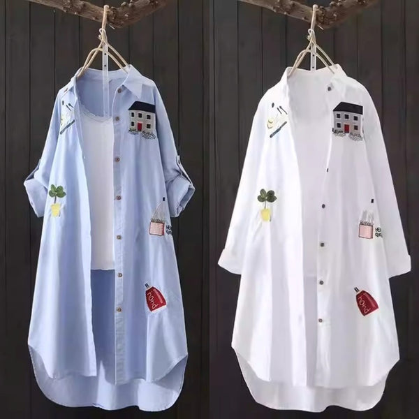 Plus Size Embroidered Long Sleeve Tunic Shirt (Muslimah Friendly)
