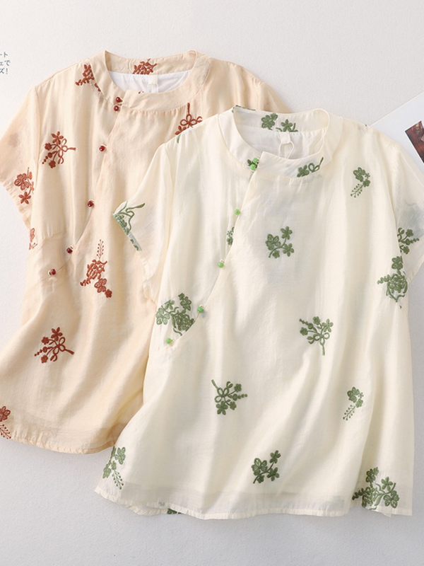 Plus Size Embroidery A Line Qipao Top
