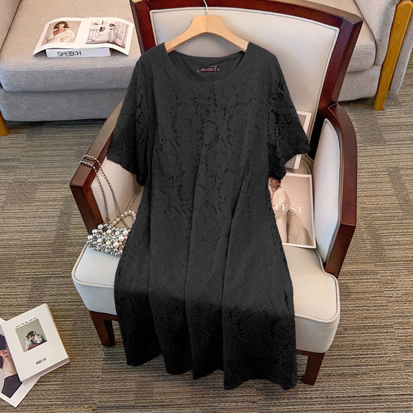 Plus Size Eyelash Lace Shift Dress (EXTRA BIG SIZE)
